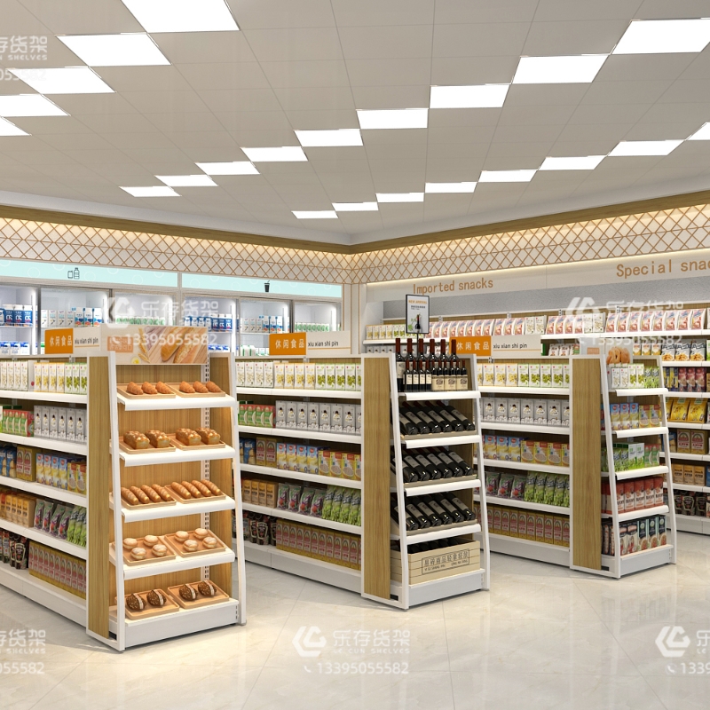 Convenience store four-column shelf