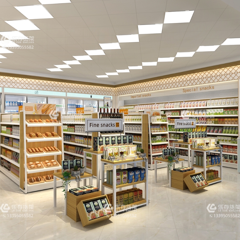 Convenience store four-column shelf