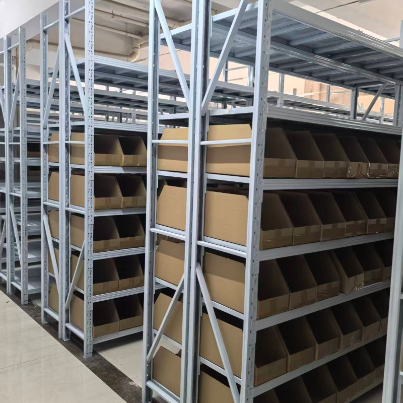 Light-duty slotted angle iron shelving for warehousing