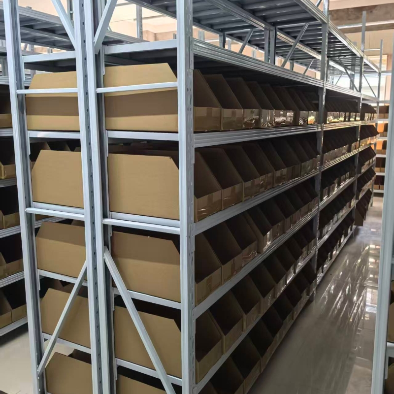Light-duty slotted angle iron shelving for warehousing