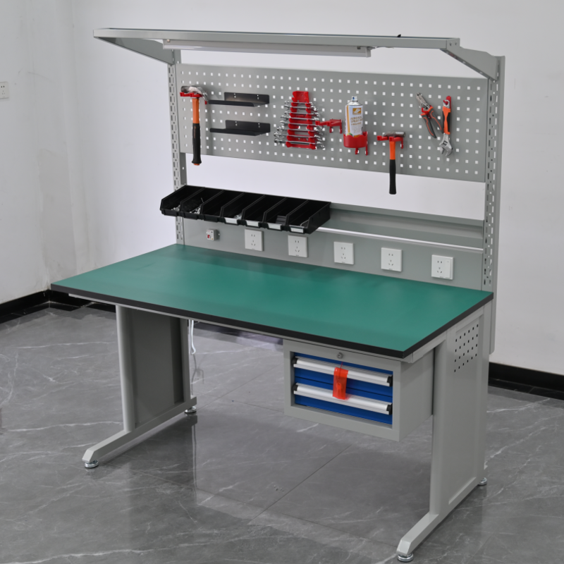 Heavy-Duty Anti-Static Fitter's Workbench — Assembly Line Table with Integrated Lighting for Workshop Operations and Maintenance