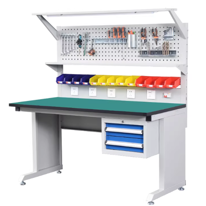 Heavy-Duty Anti-Static Fitter's Workbench — Assembly Line Table with Integrated Lighting for Workshop Operations and Maintenance